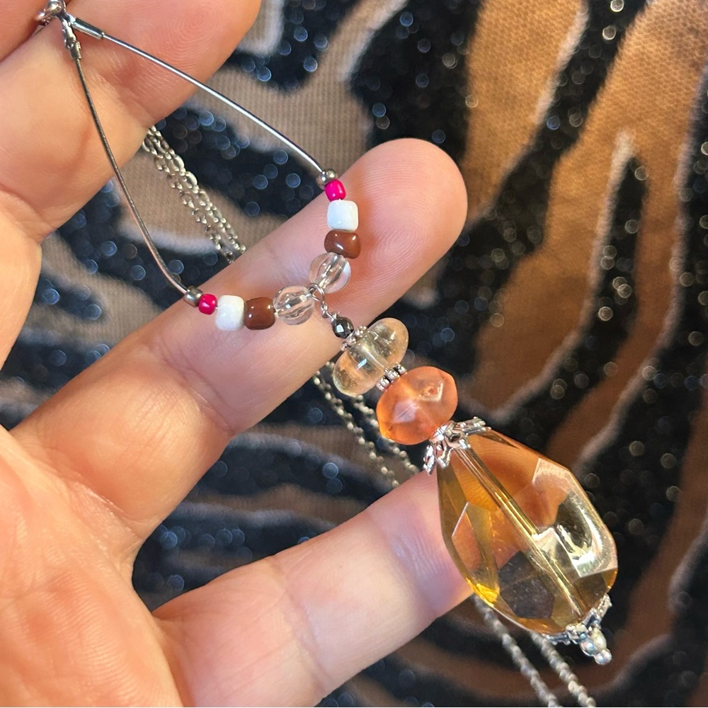 Handcrafted vintage bead changeable charm pendant on chain necklace